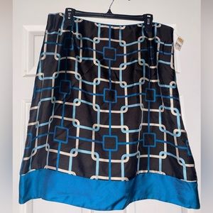 Talbots Brown & Blue Retro-print Silk Skirt. Size 16
